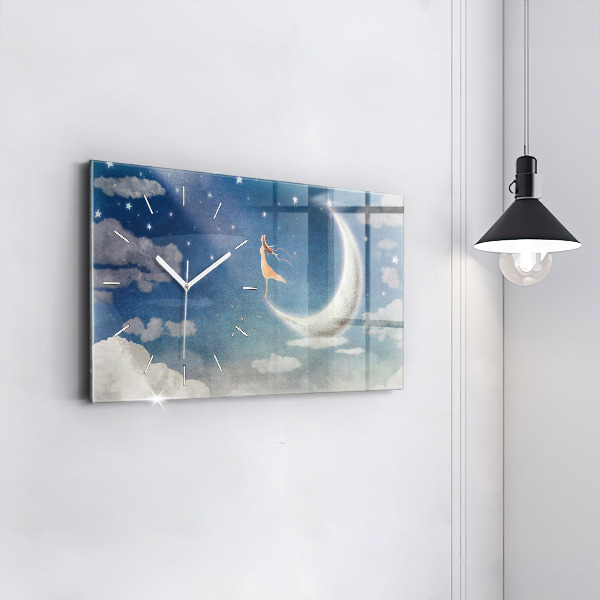 Horizontal wall clock Girl on the moon