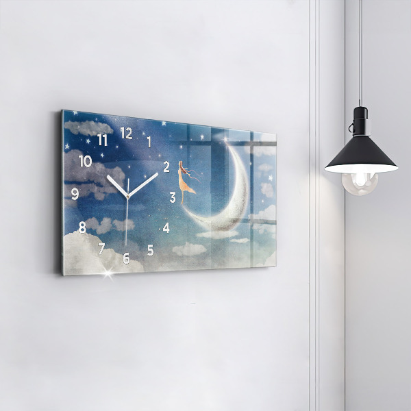 Horizontal wall clock Girl on the moon