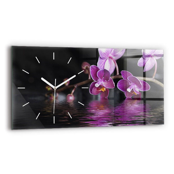 Horizontal wall clock Orchid flower on the water