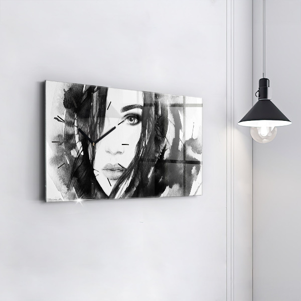 Horizontal wall clock Portrait of a woman watercolor