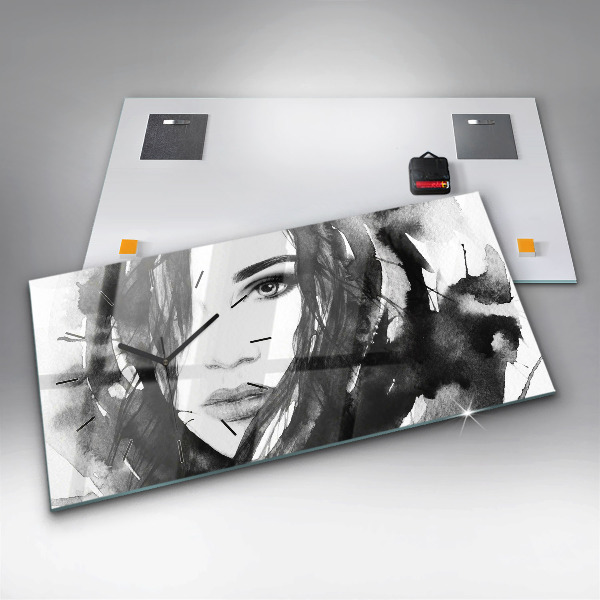 Horizontal wall clock Portrait of a woman watercolor