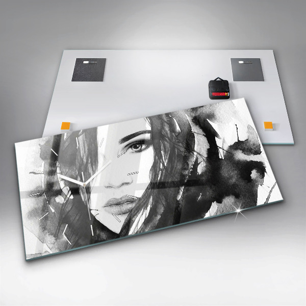Horizontal wall clock Portrait of a woman watercolor