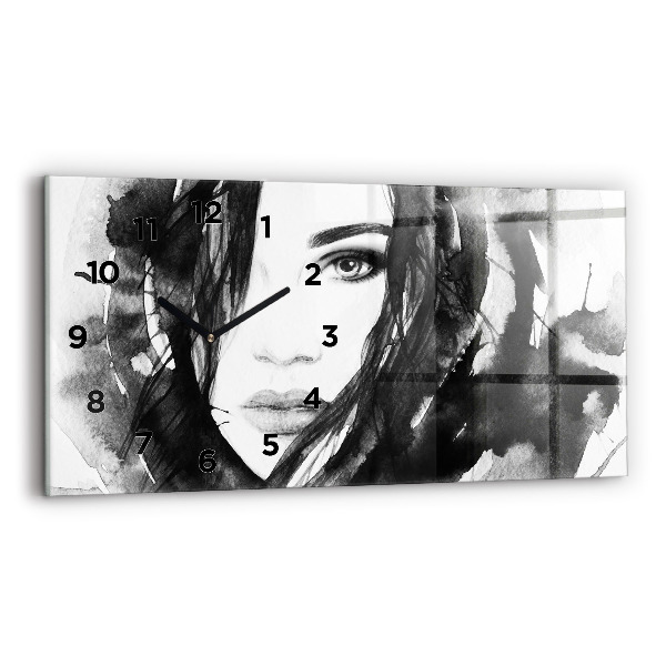 Horizontal wall clock Portrait of a woman watercolor