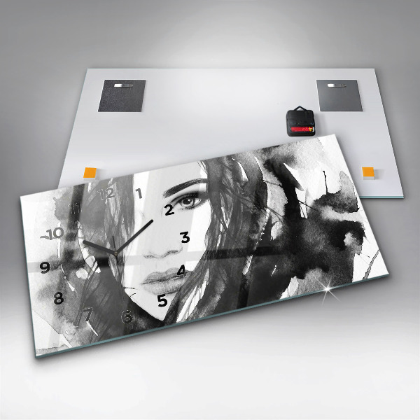 Horizontal wall clock Portrait of a woman watercolor