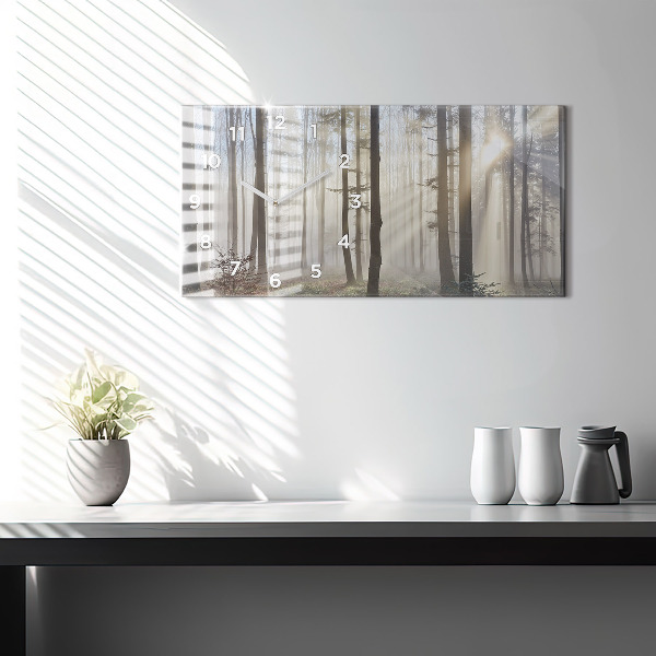 Horizontal wall clock Forest in the fog