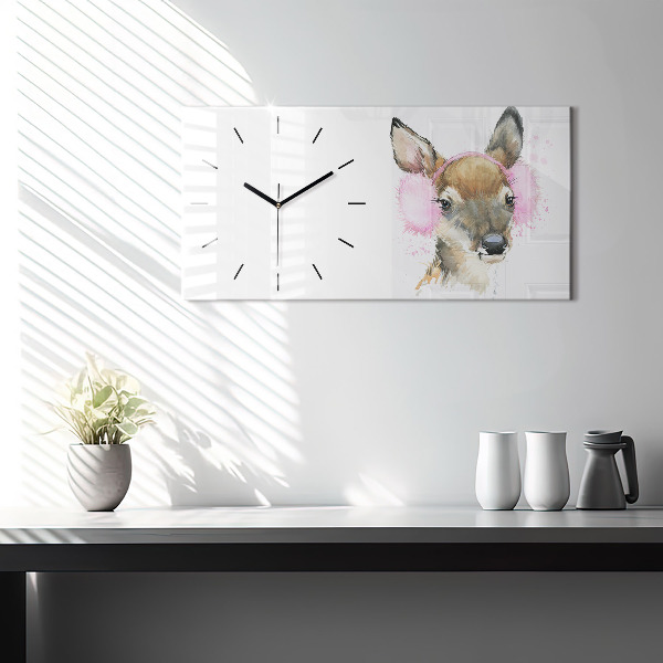 Horizontal wall clock Forest deer
