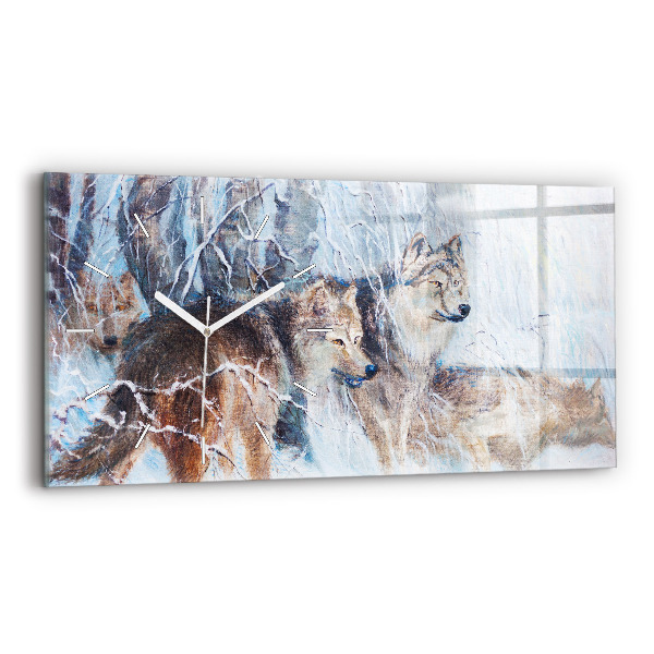 Horizontal wall clock Wolves in the forest