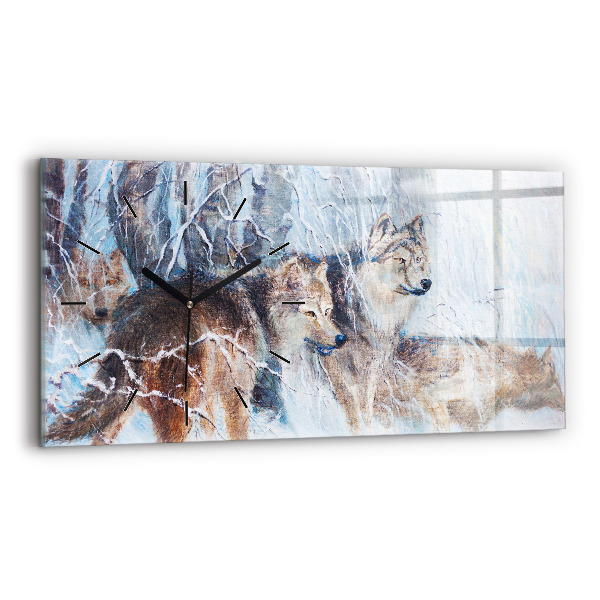 Horizontal wall clock Wolves in the forest
