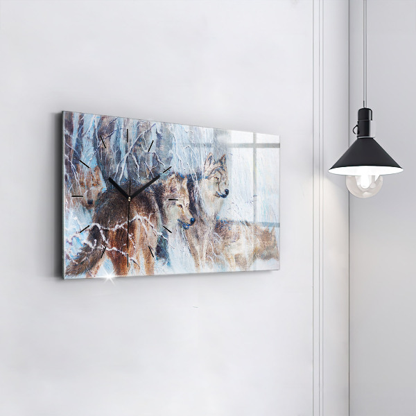 Horizontal wall clock Wolves in the forest