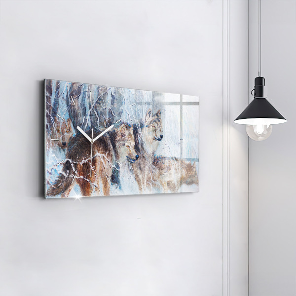 Horizontal wall clock Wolves in the forest