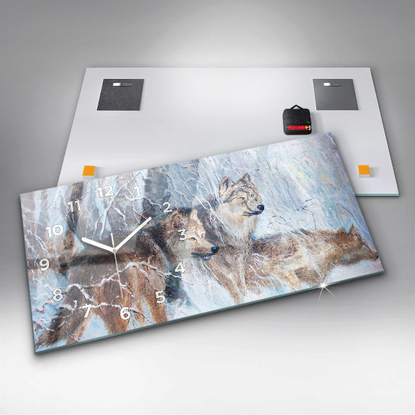 Horizontal wall clock Wolves in the forest