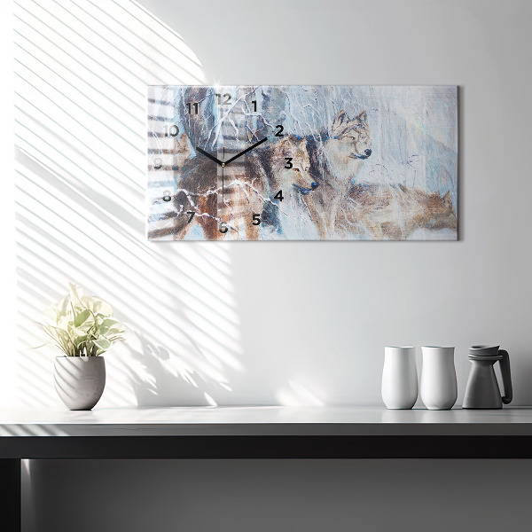 Horizontal wall clock Wolves in the forest