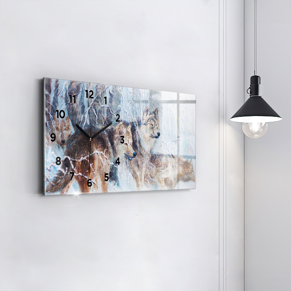 Horizontal wall clock Wolves in the forest