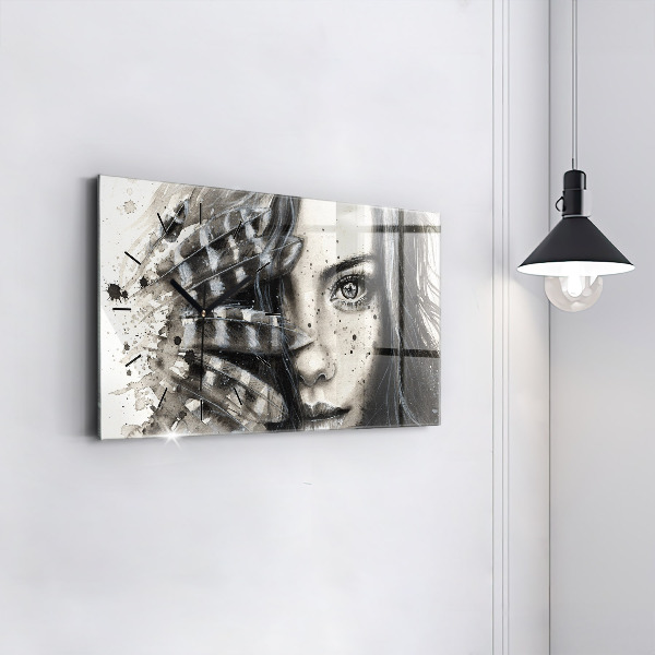 Horizontal wall clock Painted portrait