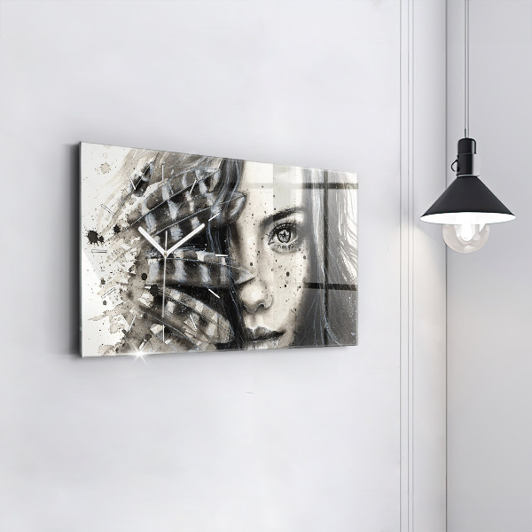 Horizontal wall clock Painted portrait