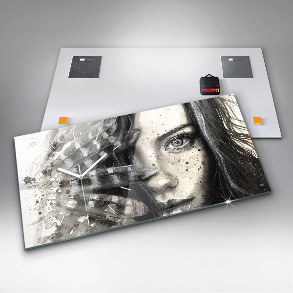 Horizontal wall clock Painted portrait