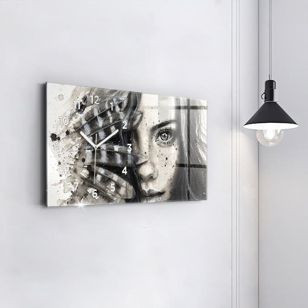 Horizontal wall clock Painted portrait