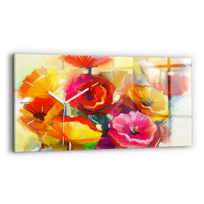 Horizontal wall clock Colorful poppies