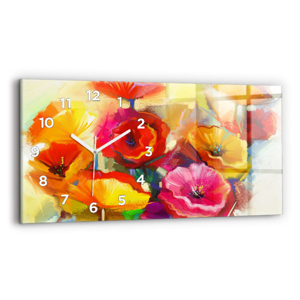 Horizontal wall clock Colorful poppies