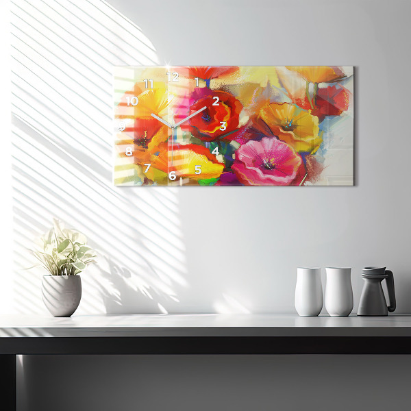 Horizontal wall clock Colorful poppies