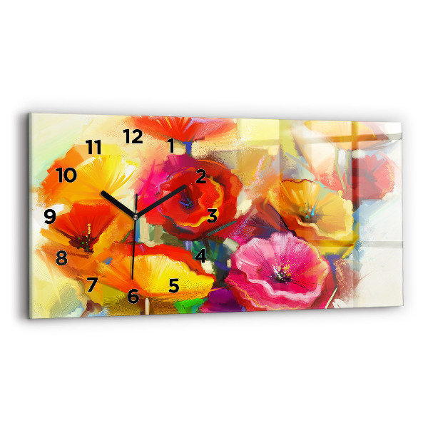 Horizontal wall clock Colorful poppies