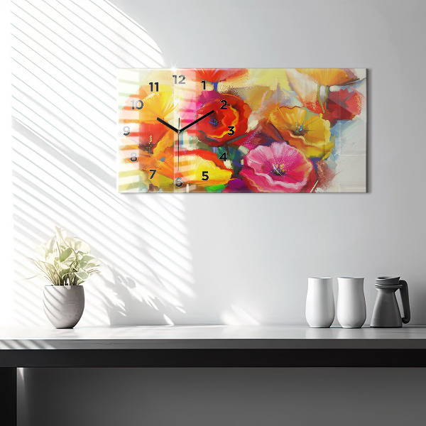 Horizontal wall clock Colorful poppies