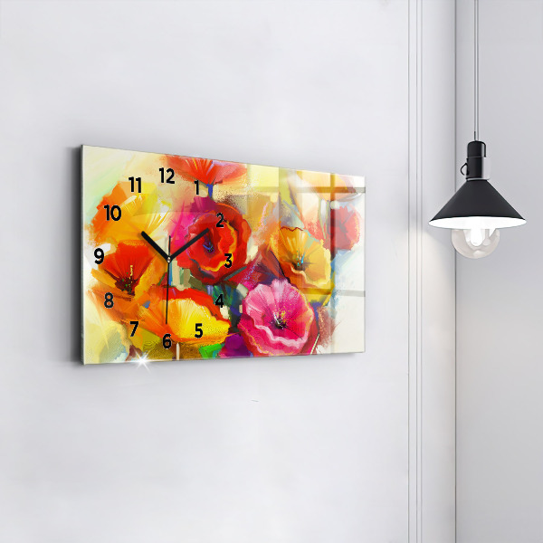 Horizontal wall clock Colorful poppies