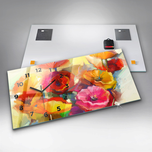 Horizontal wall clock Colorful poppies