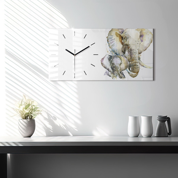 Horizontal wall clock Painted animals elephants