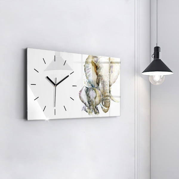 Horizontal wall clock Painted animals elephants