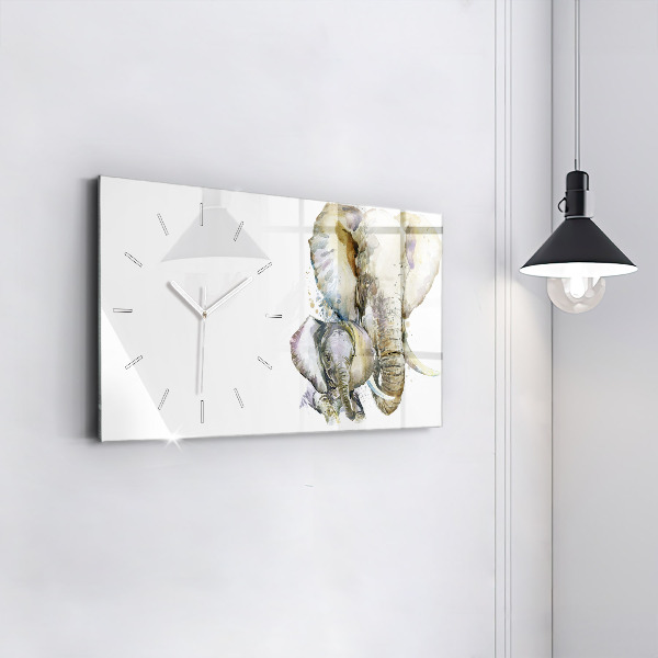 Horizontal wall clock Painted animals elephants