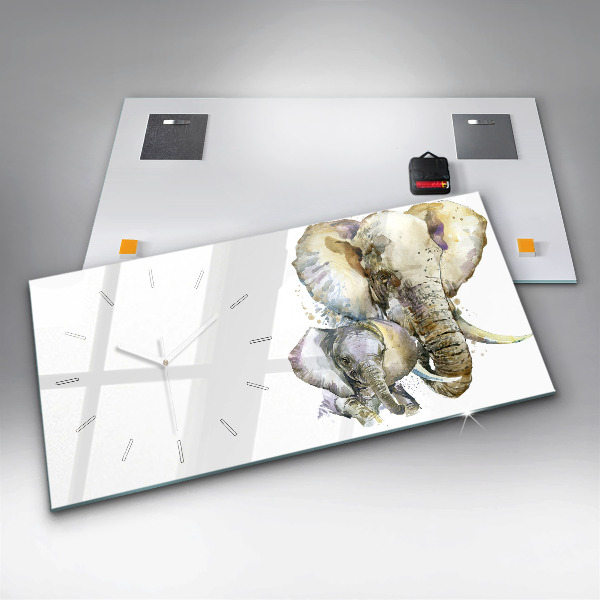 Horizontal wall clock Painted animals elephants