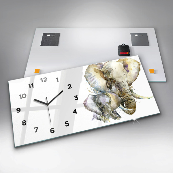 Horizontal wall clock Painted animals elephants