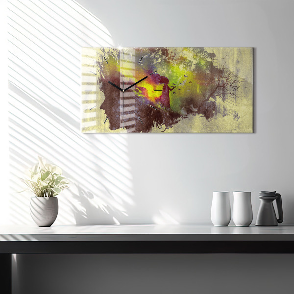 Horizontal wall clock Woman in the forest
