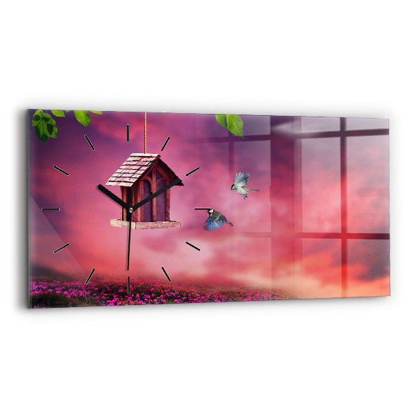 Horizontal wall clock A house for birds