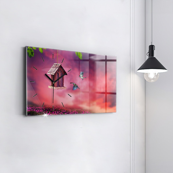 Horizontal wall clock A house for birds