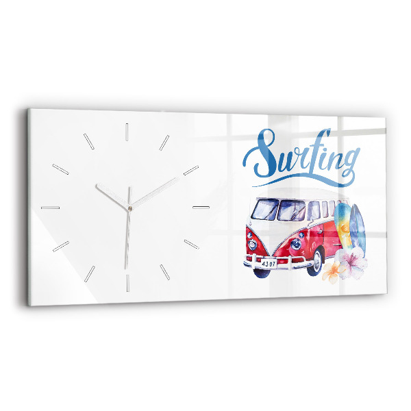 Horizontal wall clock Car and Surfing sign