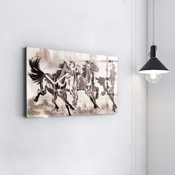 Horizontal wall clock Galloping horses