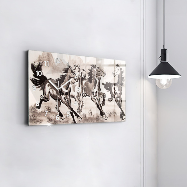 Horizontal wall clock Galloping horses