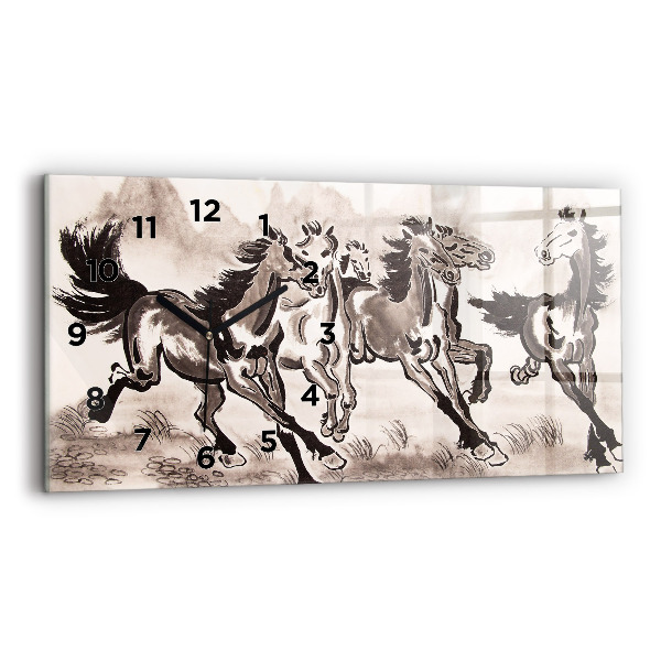 Horizontal wall clock Galloping horses