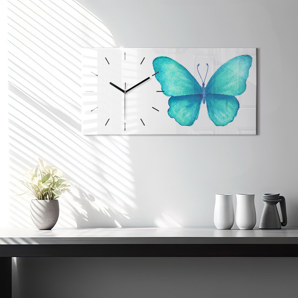 Horizontal wall clock Turquoise Summer Butterfly