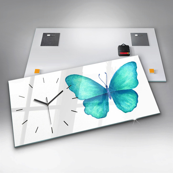 Horizontal wall clock Turquoise Summer Butterfly