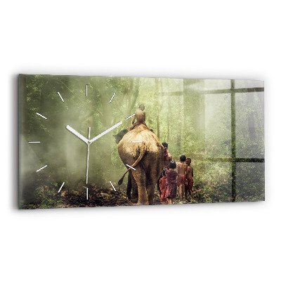 Horizontal wall clock Children leading an elephant