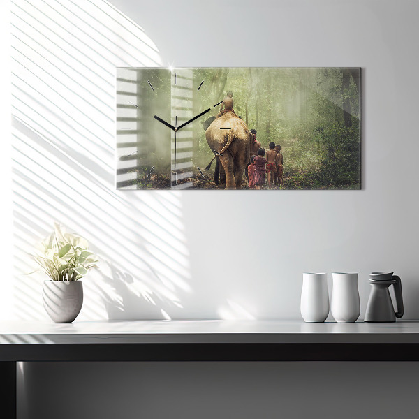 Horizontal wall clock Children leading an elephant