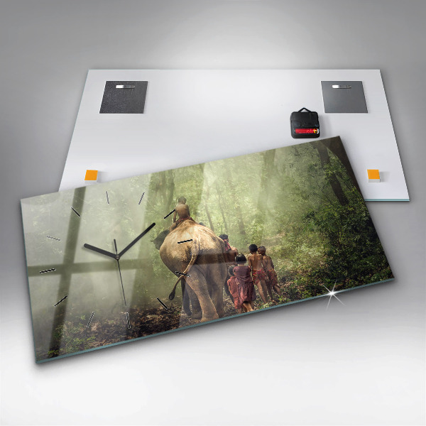 Horizontal wall clock Children leading an elephant