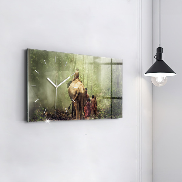 Horizontal wall clock Children leading an elephant