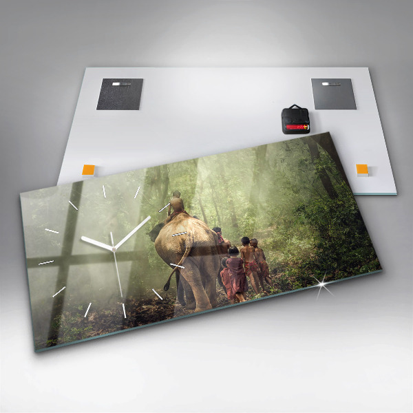 Horizontal wall clock Children leading an elephant