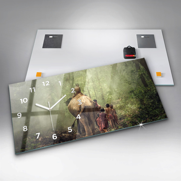 Horizontal wall clock Children leading an elephant