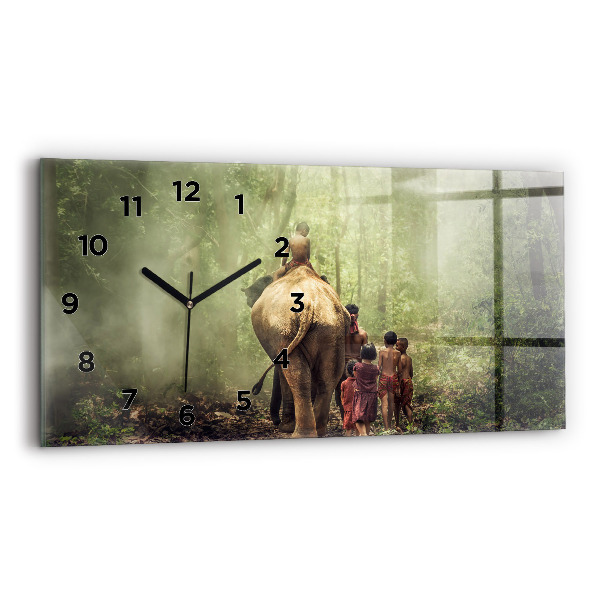 Horizontal wall clock Children leading an elephant
