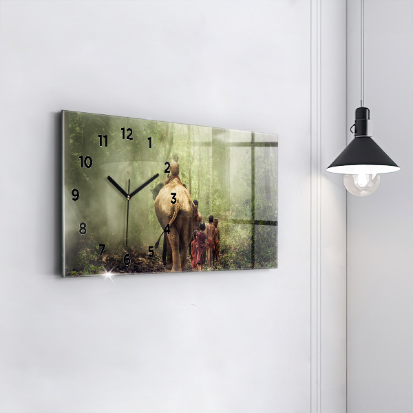 Horizontal wall clock Children leading an elephant